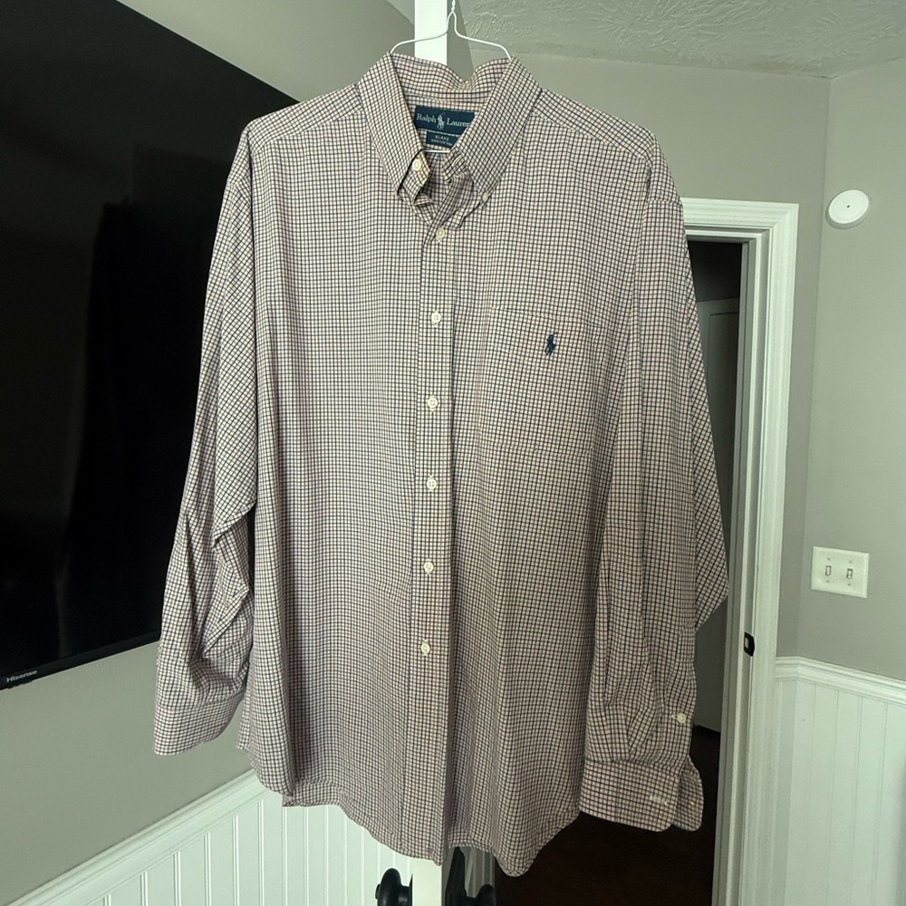 Ralph Lauren Men's Orange Checkered Button Down Shirt